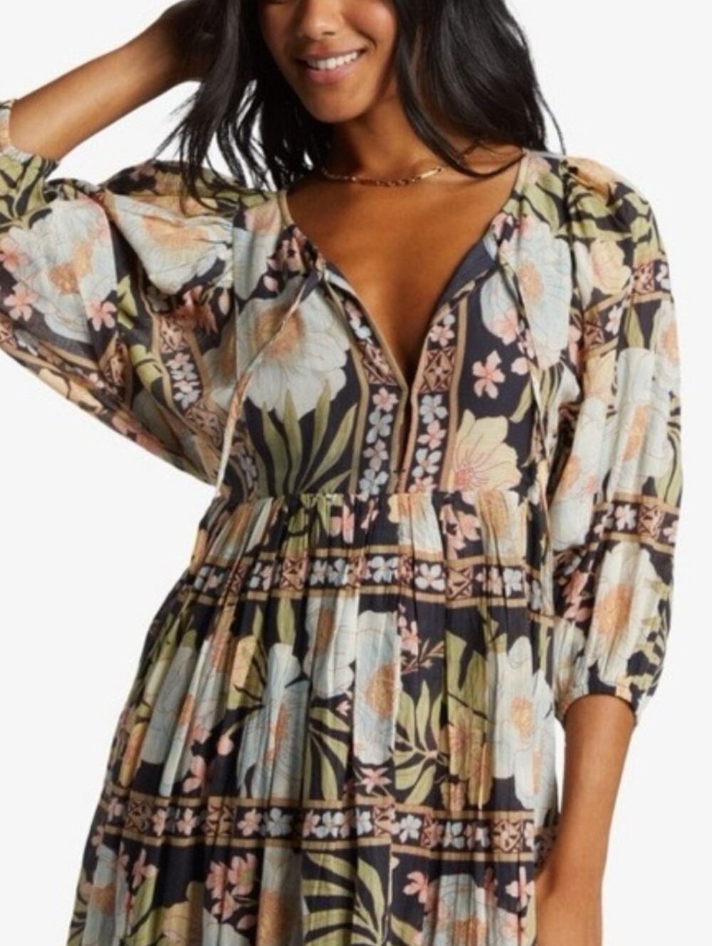 Billabong Black Floral Boho Midi Maxi Dress Small - Picture 6 of 11